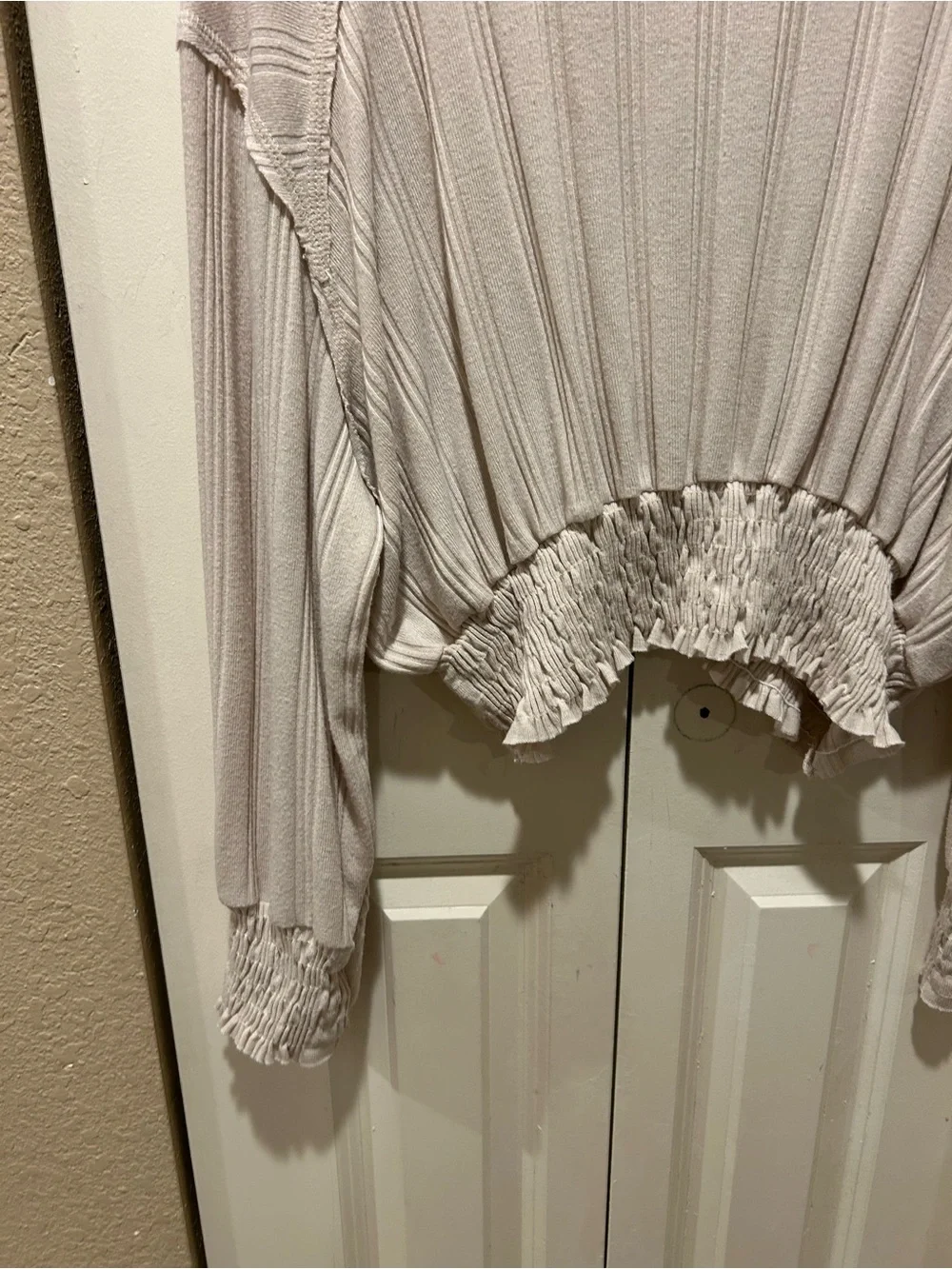 By Together Anthropologie Bohemian Smocked Beige Top , Small Made in uSA